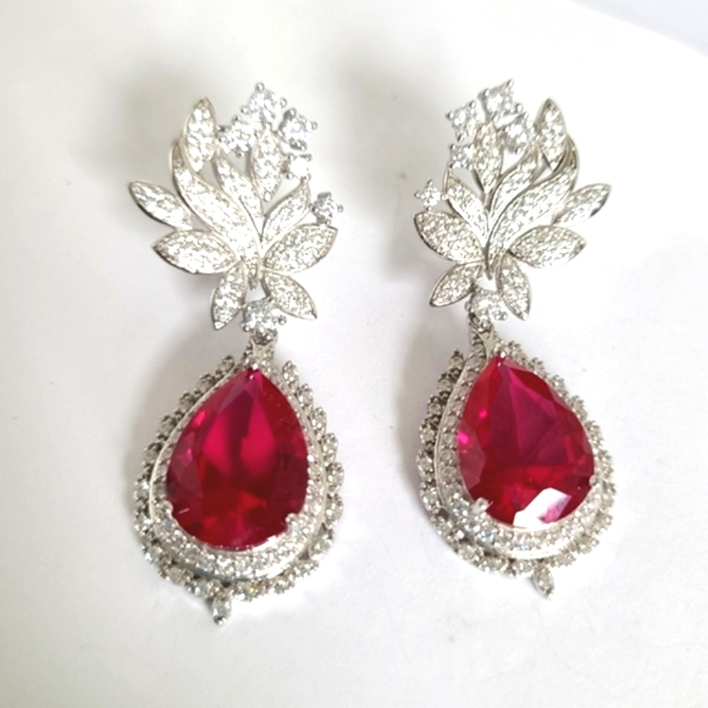 Vintage Elegant Sterling Silver Pink Crystal Drop Dangle Party Cocktail Earrings